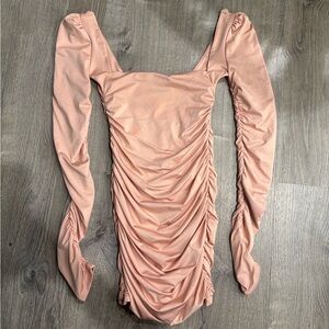 Oh Polly Blush Long Sleeve Ruched Dress